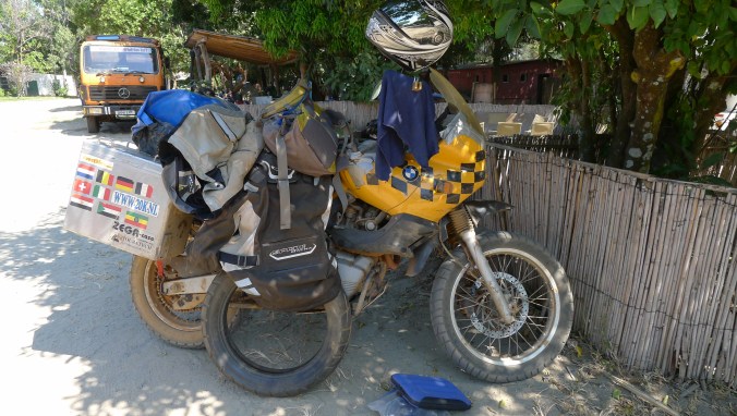 Fellow round the world bikers and their BMWs who had ridden from Holland at Kande Beach