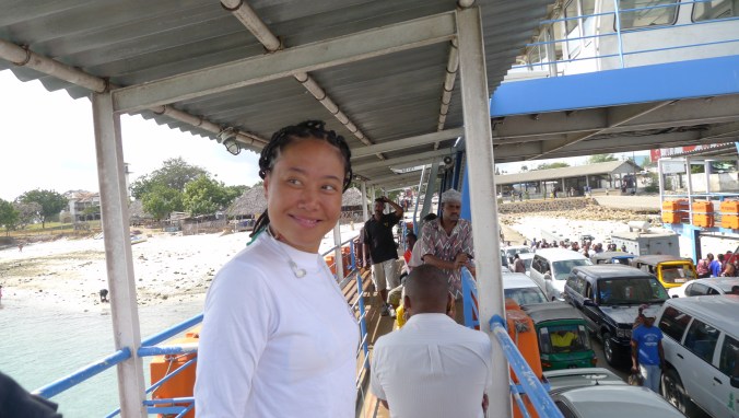 Fanny on the ferry boat to Kipepeo