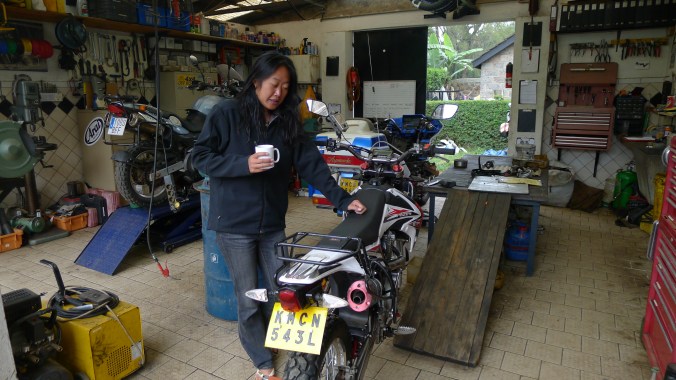 Looking at the bikes in the Jungle Junction workshop