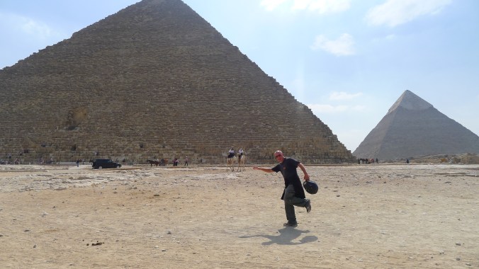 Walk like an Egyptian with a crash helmet. 