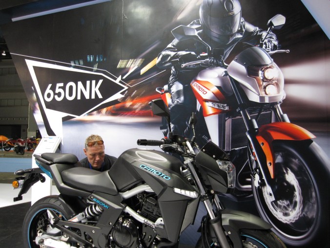 Checking out the CF Moto 650 NK. This is bike Fanny will ride in Hong Kong next year to get to and from work. 