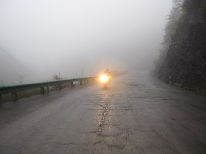 Our last mountain pass before we ride into Hubei. Misty up at about 2000 meters and we encountered very few people. 