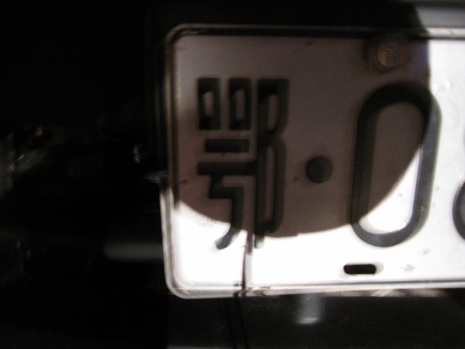 The character "e" used as prefix on all Hubei licence plates.  'You guys are a lot nicer than your colleagues in Chongqing'  I told the officers. 