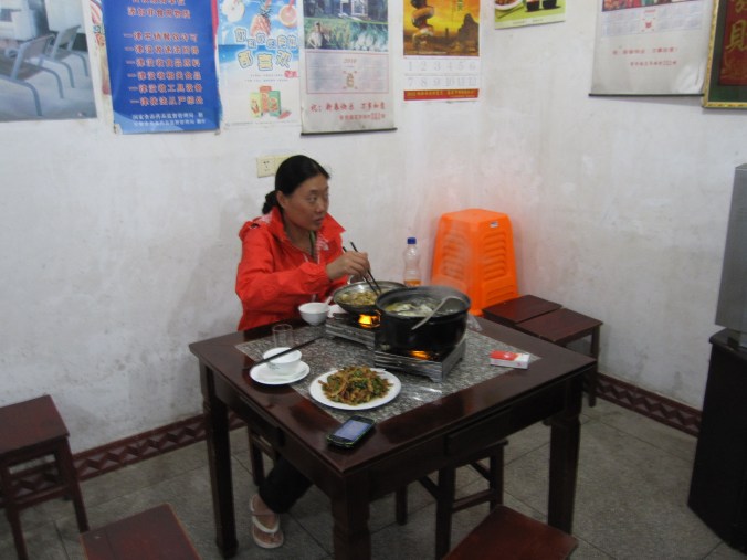 We found a small restaurant in a village next to the lake and managed to book a room upstairs for about five pounds. But first, fresh fish hotpot for dinner. Absolutely delicious. 
