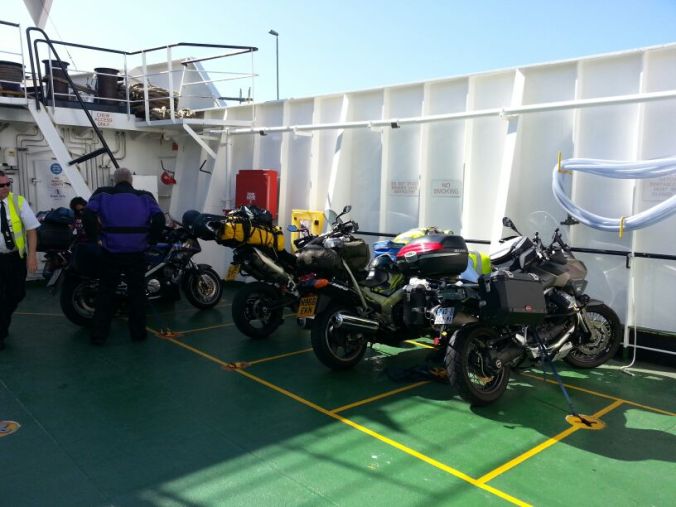Ferry to Isle of Skye with the other bikers. It seemed with the good weather a lot of international bikers (the Moto Guzzi belonged to a French couple) were touring Scotland. That said as I went further north I saw less and less people. 