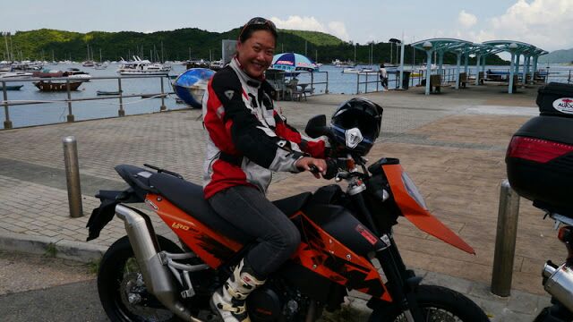 Fanny on KTM 690 SM in Hong Kong