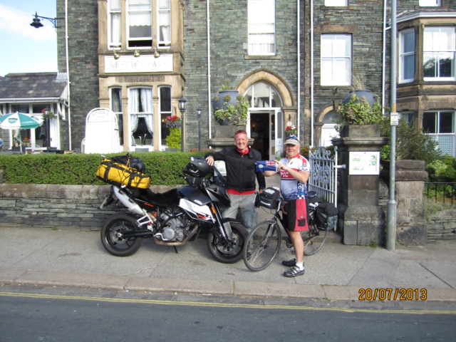 Meeting Steve Wordsworth from Hong Kong in Keswick. Steve and I worked together in Royal Hong Kong police (he still does) and he was riding his bicycle from Land's End to John O'Groats.... which he completed successfully  a week later. 