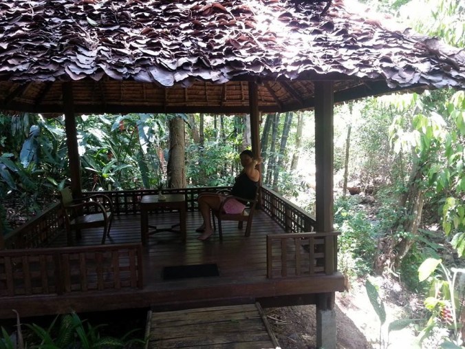 Fanny relaxing on patio